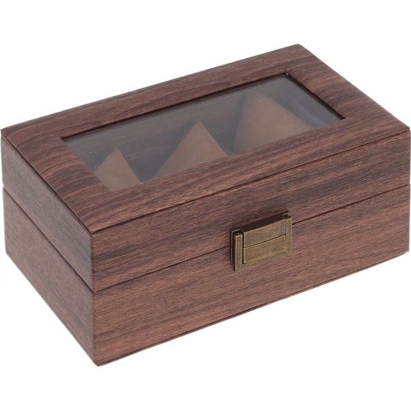 Изображение товара Стильная шкатулка для часов из полимера дерева и стекла 20х12х8 см