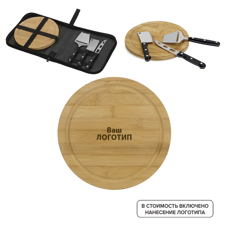 Изображение товара Подарочный набор для сыра Fabrizio с гравировкой бамбуковая доска ножи чехол