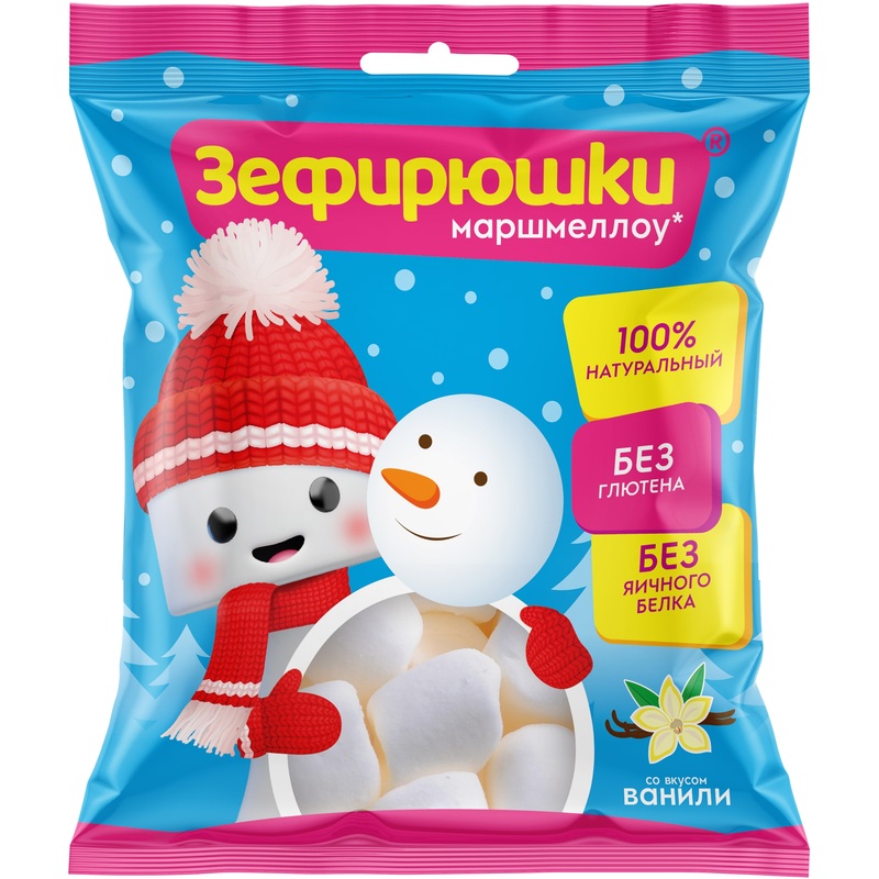 Изображение товара Зефир Зефирюшки Снеговик ваниль-черника 80 г 12 штук