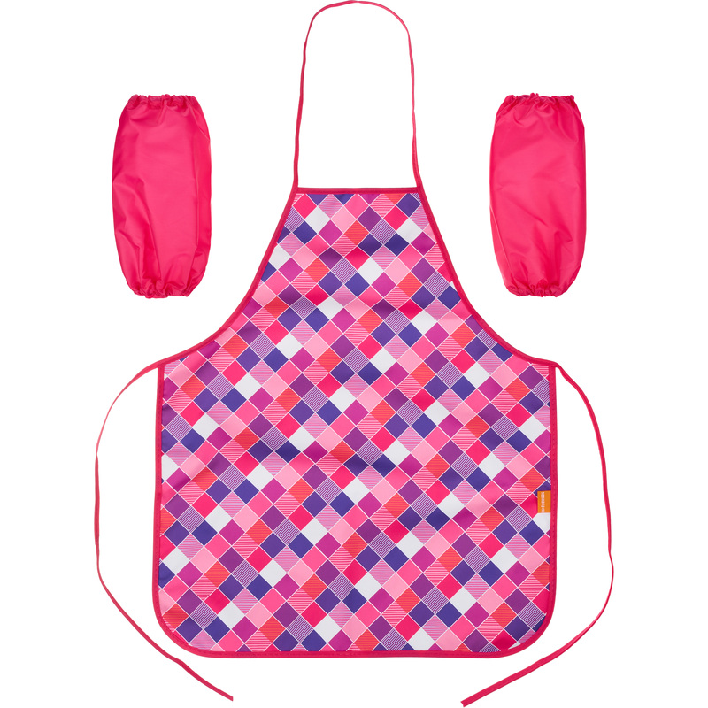 Изображение товара Фартук для труда Комус Класс Клетка розовая с нарукавниками для девочек от 6 лет