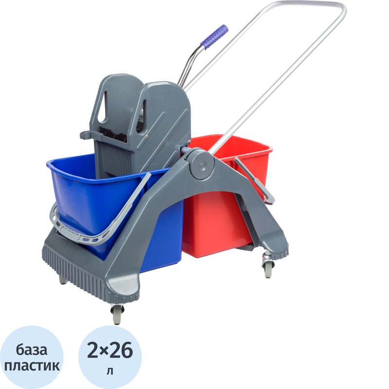 Изображение товара Тележка уборочная 2-ведерная с отжимом 2x26 л для влажной уборки