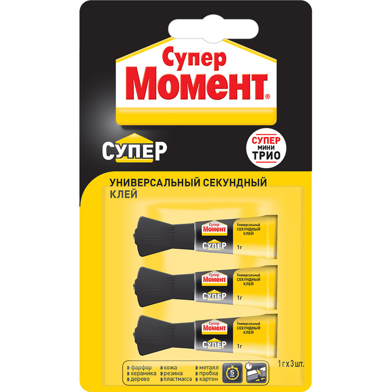 Изображение товара Клей секундный Момент Мини-трио 3x1 г универсальный быстро склеивающийся