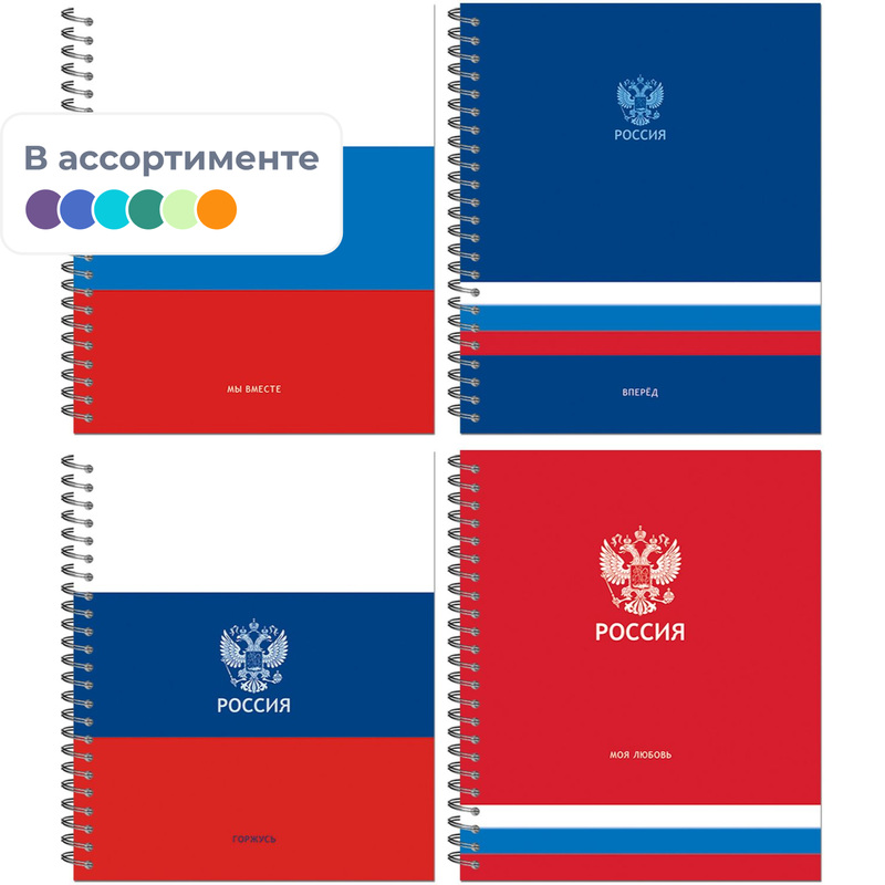Изображение товара Тетрадь Россия А5 96 листов клетка спираль мягкая обложка ассорти