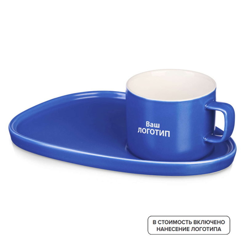 Изображение товара Чайная пара Bristol 200 мл синяя костяной фарфор с нанесением логотипа