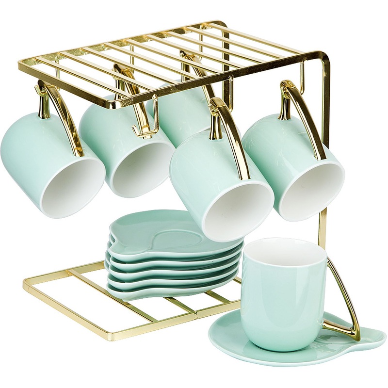 Изображение товара Фарфоровый чайный набор Nouvelle Home 5th Avenue Mint на 6 персон с металлической подставкой