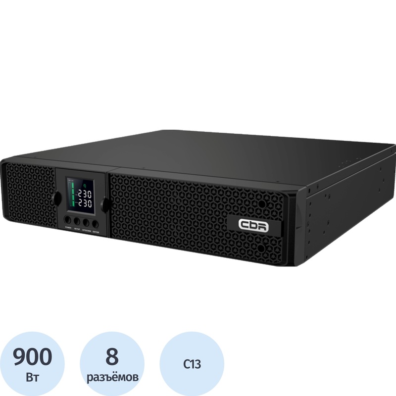 Изображение товара ИБП CBR [PLS-1KRT-8I-LCHERSC] лин.-инт. Smart 1000ВА/900Вт RT 8xC13, LCD