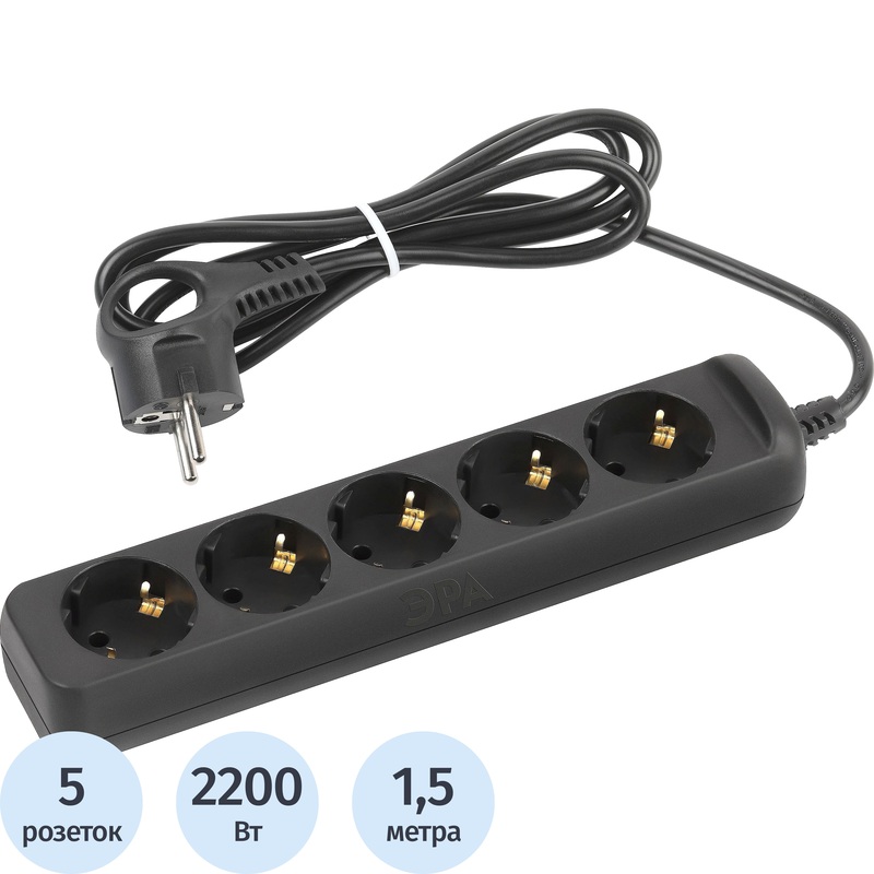 Изображение товара Удлинитель Эра UX-5e-1.5m-B 5 розеток 1.5м с заземлением