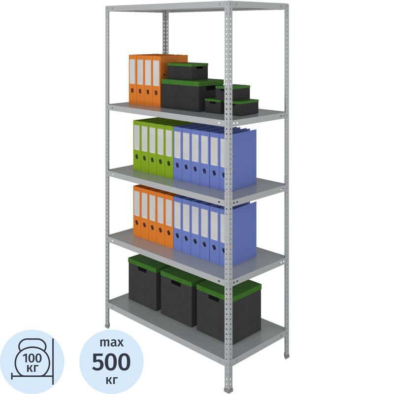 Изображение товара Металлический стеллаж Cobalt Shelf MS KD серый 5 полок 1000х500х1950 мм офисный складской