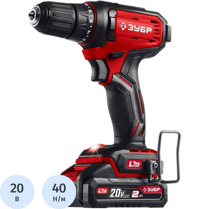 Изображение товара Аккумуляторная дрель-шуруповёрт Зубр АКБ хLi-ion 20В 2Ач + ЗУ ДШ-40-21