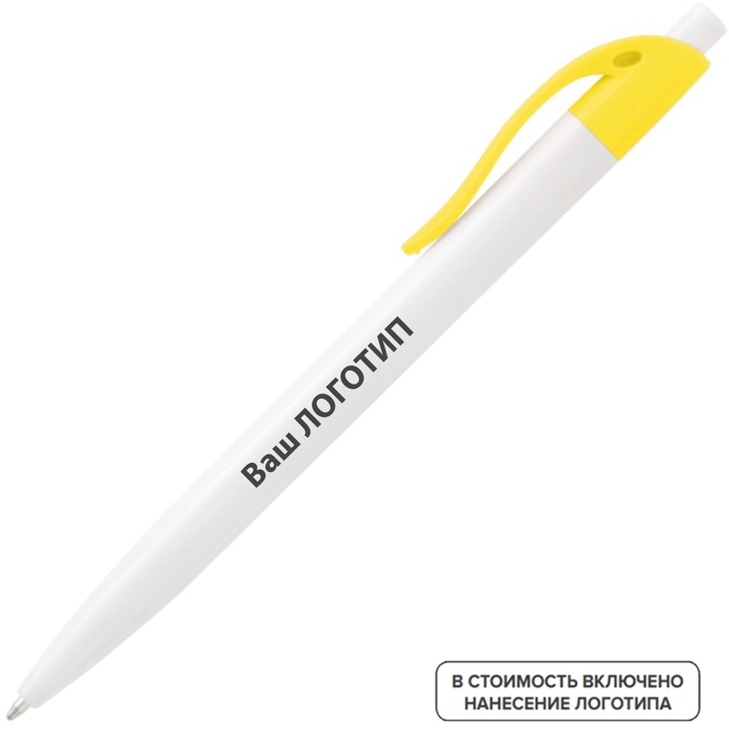 Изображение товара Ручка шариковая автоматическая Какаду синяя толщина линии 0.5 мм белый/желтый корпус (1000 штук в упаковке) с лого