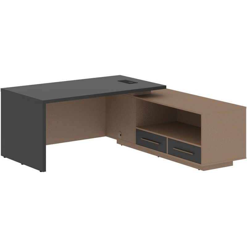 Изображение товара Стол руководителя с тумбой Яшма чёрный Кобра 1900х1900х750 мм офисная мебель