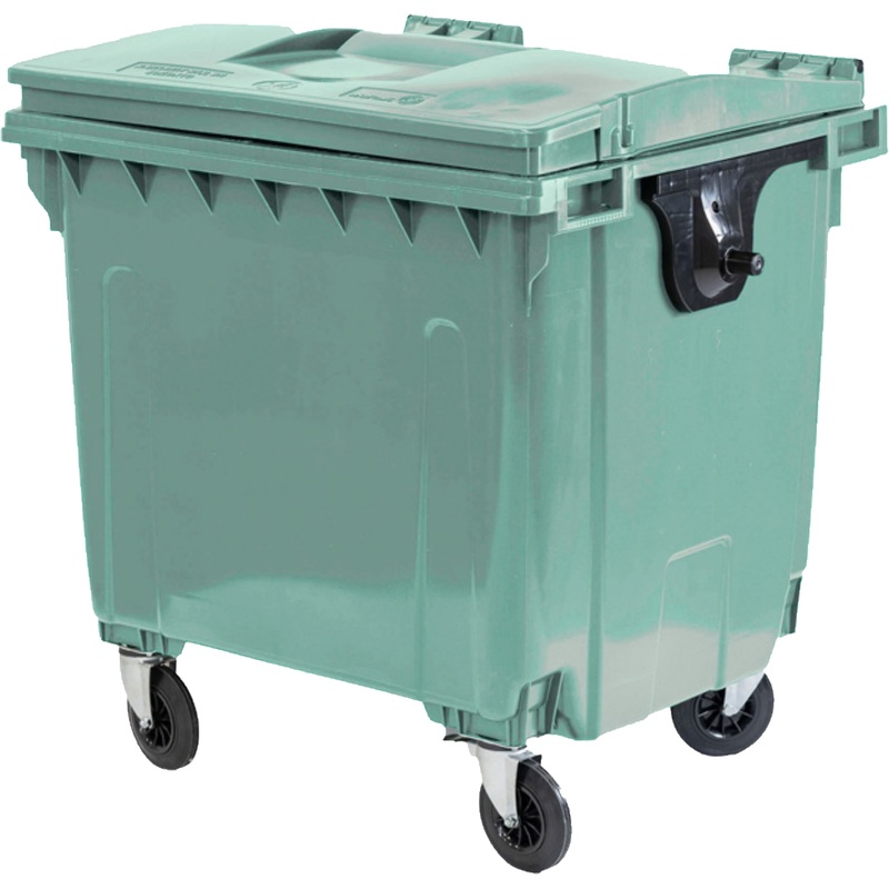 Изображение товара Контейнер-бак мусорный 1100 л на колёсах с крышкой пластик зелёный (135.6x136.2x109 см)
