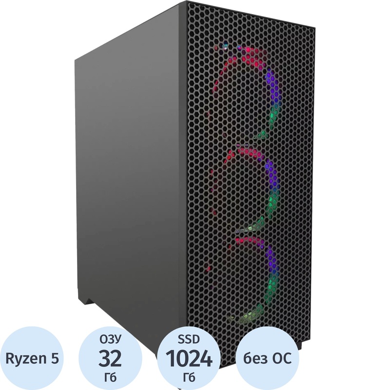 Изображение товара Системный блок iRU Tactio 520B6GP TWR Ryzen 5 7600/32ГБ/SSD1ТБ/RTX5060