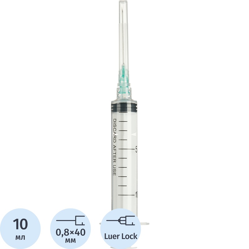 Изображение товара Шприц трёхкомпонентный Джинлонг 10 мл 21G с иглой
