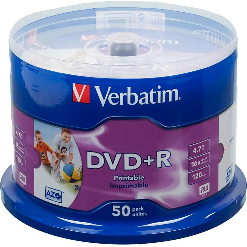 Изображение товара Диск DVD+R Verbatim 4.7 ГБ 16x в упаковке 50 штук