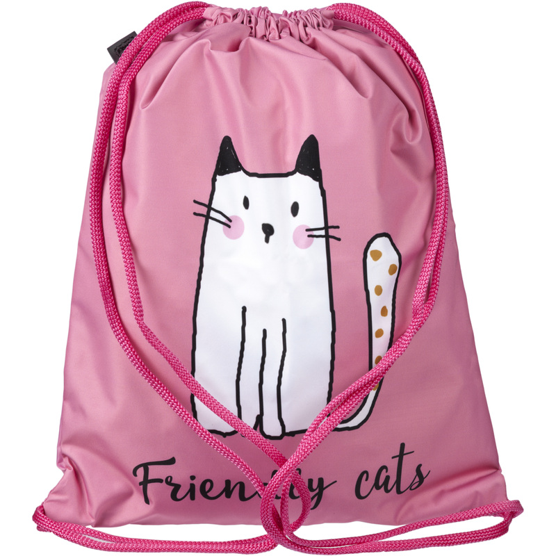 Изображение товара Мешок для сменной обуви Комус Класс Friendly cats 360x470 мм розовый с одним отделением
