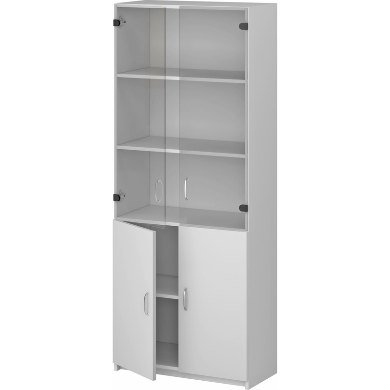 Изображение товара Шкаф для документов СП-Бюджет 2553 со стеклом белый шагрень 716х349х1810 мм