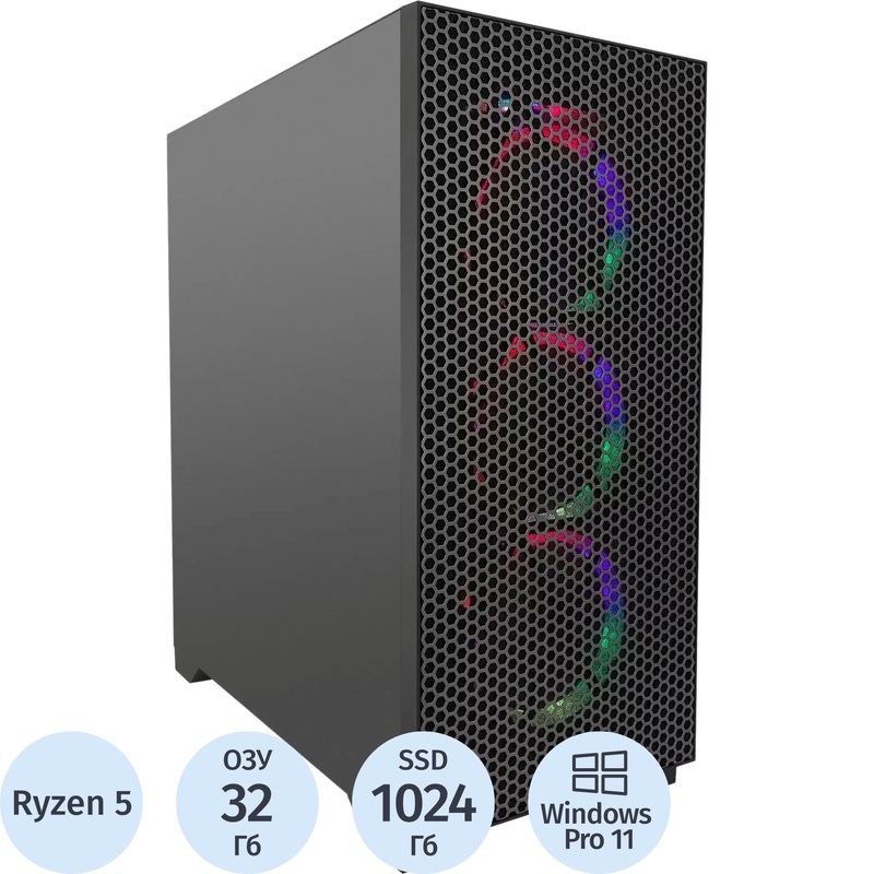Изображение товара Системный блок игровой iRU Tactio 520B6GP TWR Ryzen 5 7600/DDR5 32 ГБ/SSD 1024 ГБ/Windows 11 Pro (2130963)