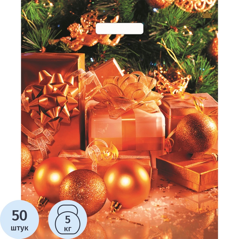 Изображение товара Пакет подарочный ламинированный Тикопластик Золотые шары 45x38x0.6 см 50 шт
