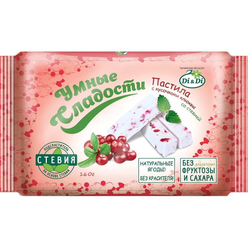 Изображение товара Пастила Умные сладости Di&Di с клюквой и стевией 160 г - натуральный низкокалорийный продукт