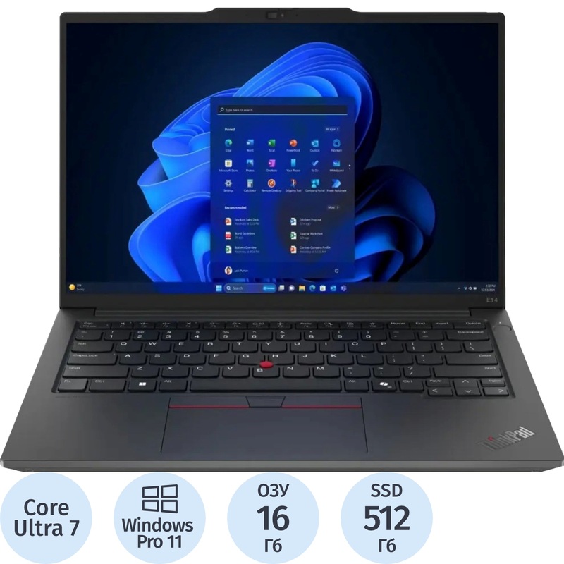 Изображение товара Ноутбук Lenovo ThinkPad E14 Gen 6 14" чёрный Intel Core Ultra 7 155H/16 ГБ/SSD 512 ГБ (21M7002XRT)