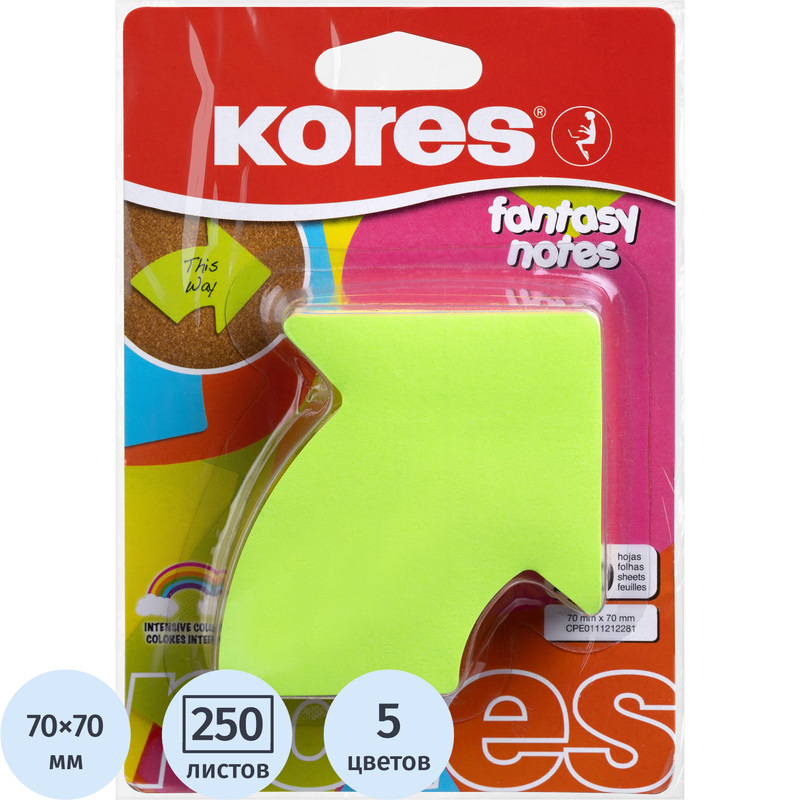 Изображение товара Фигурные неоновые стикеры Kores Fantasy Arrow 70x70 мм, 5 цветов, блок 250 листов