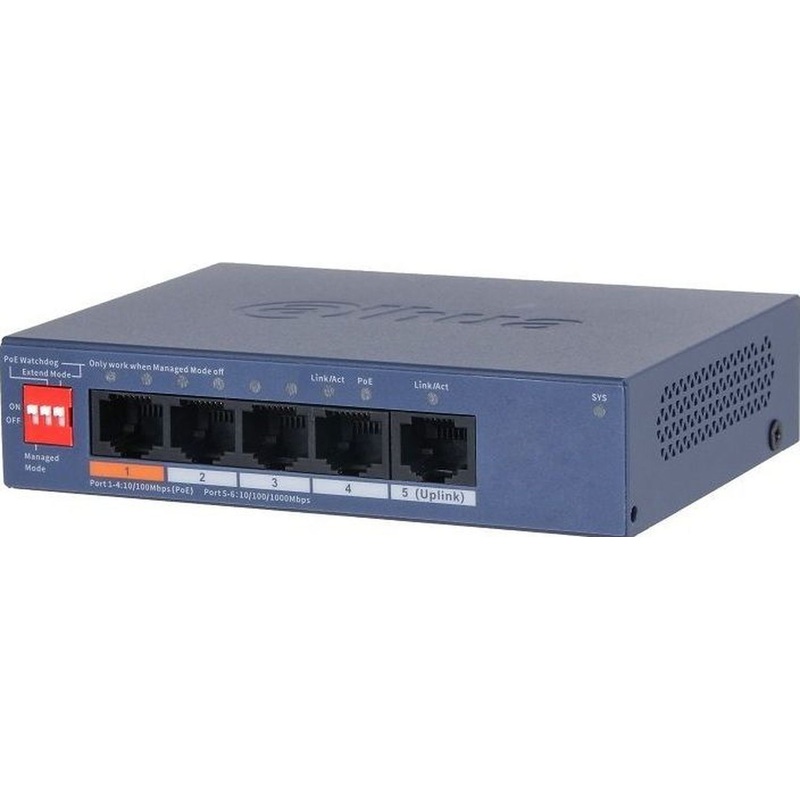 Изображение товара Коммутатор Dahua DH-CS4005-4ET1GT-60 управляемый с PoE 4 порта для видеонаблюдения