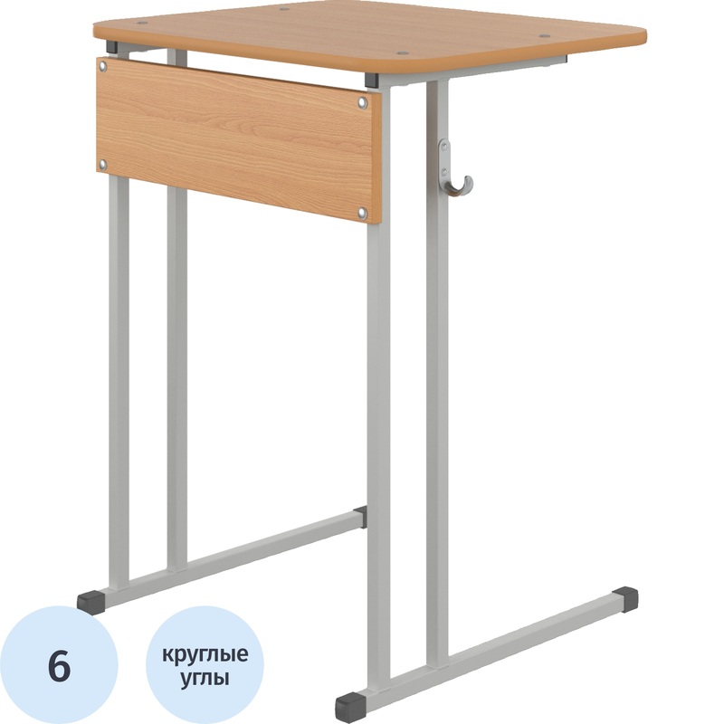 Изображение товара Парта одноместная с закругленными углами бук/серый рост 6