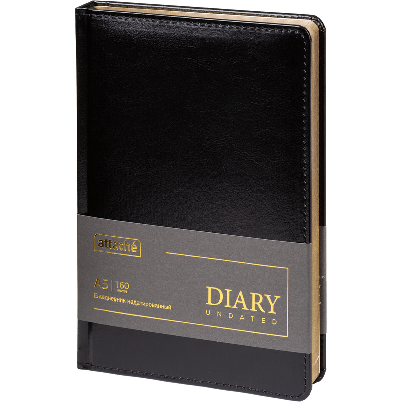 Изображение товара Ежедневник Attache Gold искусственная кожа А5 160 листов черный с золотистым обрезом