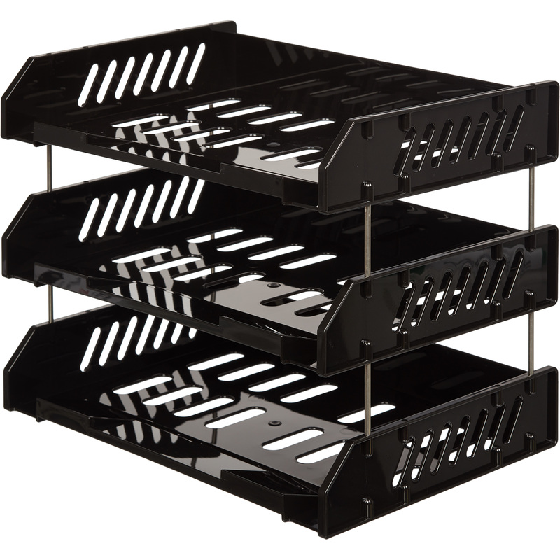 Изображение товара Лоток горизонтальный для бумаг Стамм Сити черный 3 штуки