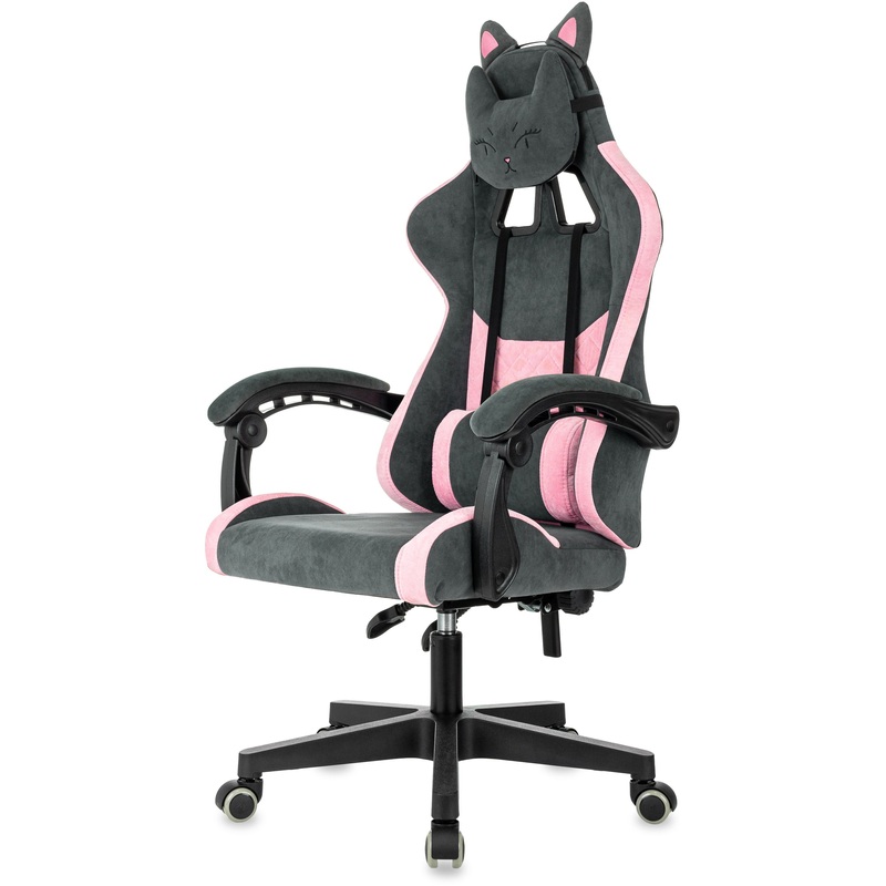 Изображение товара Игровое кресло KITTY серое розовое велюр с регулировкой высоты и подушками