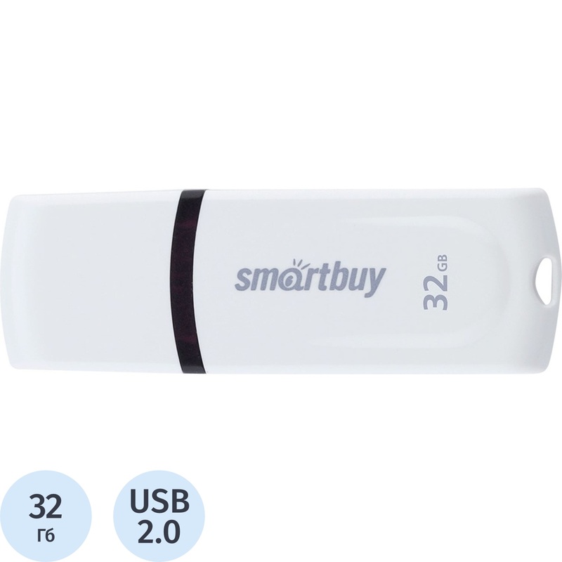 Изображение товара Флешка USB 2.0 SmartBuy Paean 32 ГБ белая модель SB32GBPN-W
