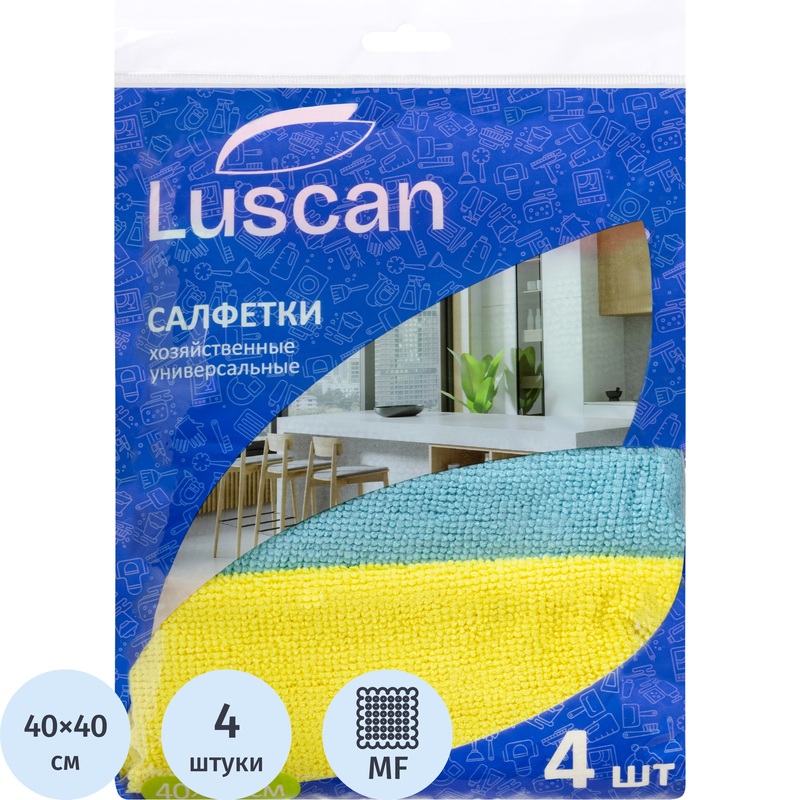 Изображение товара Салфетки хозяйственные Luscan микрофибра 40x40 см 220 г/кв.м 4 шт