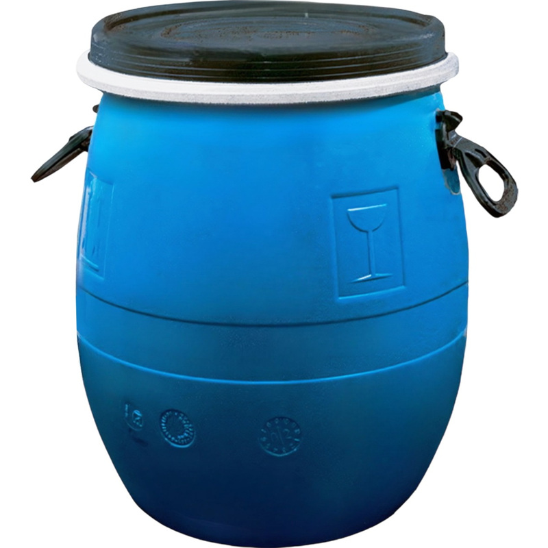 Изображение товара Пластиковая бочка 48 литров синяя с крышкой и обручем для химии и нефтепродуктов