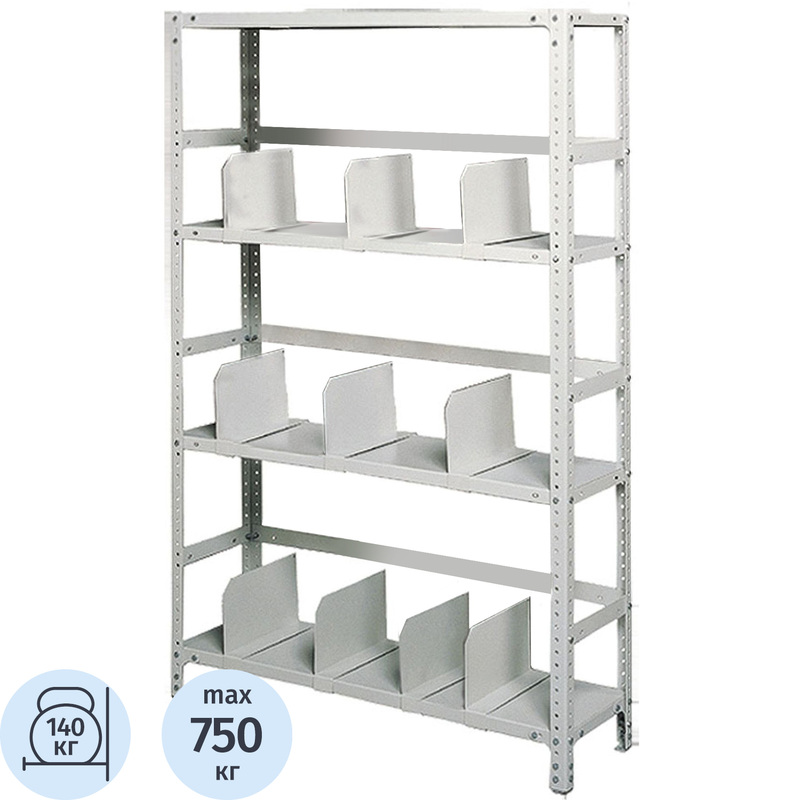 Изображение товара Металлический стеллаж МС-254 4 полки 1000x500x2000 мм серый для склада и офиса