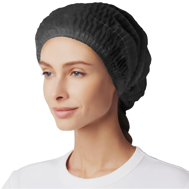 Изображение товара Одноразовая шапочка Шарлотта черная 100 штук для медицины красоты и пищевой промышленности
