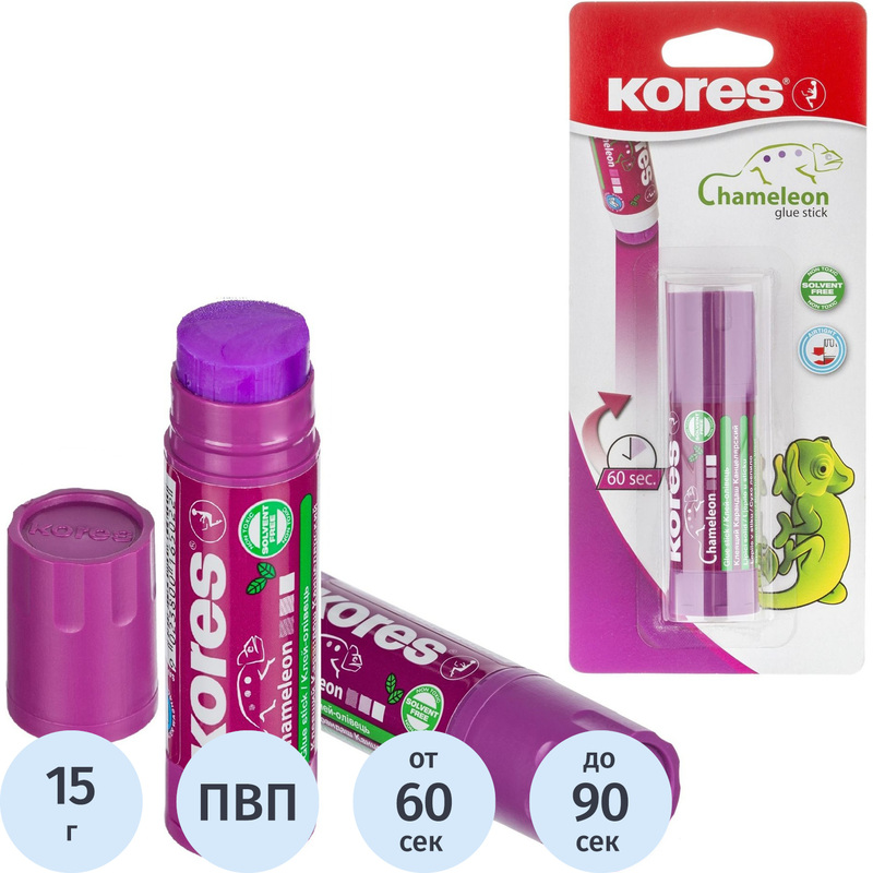 Изображение товара Клей-карандаш Kores Chameleon цветной 15 г в блистере