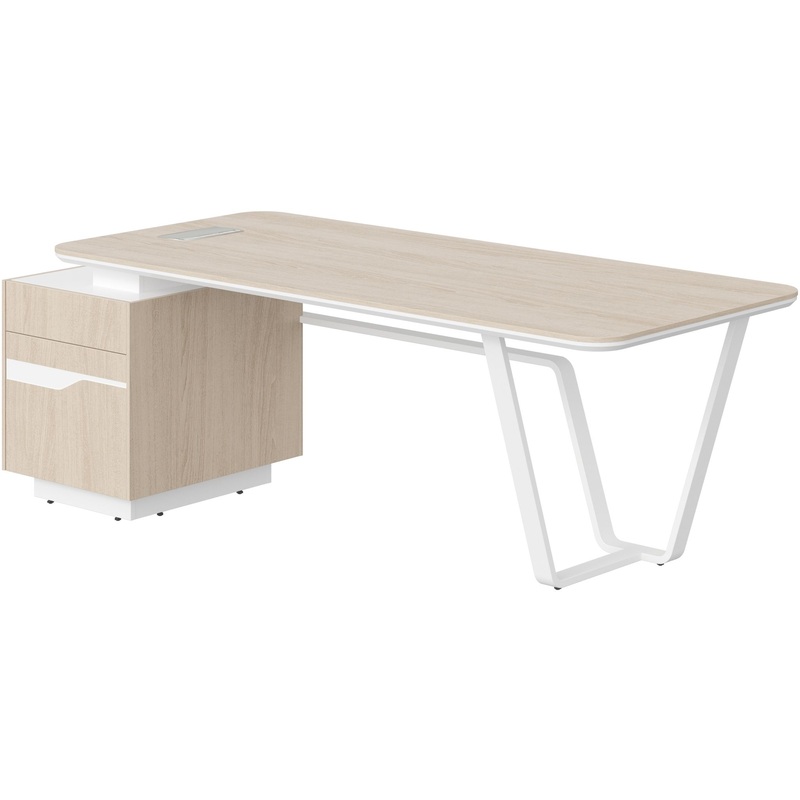 Изображение товара Стол для руководителя с тумбой (дуб светлый/белый премиум, 2225х900х762 мм)