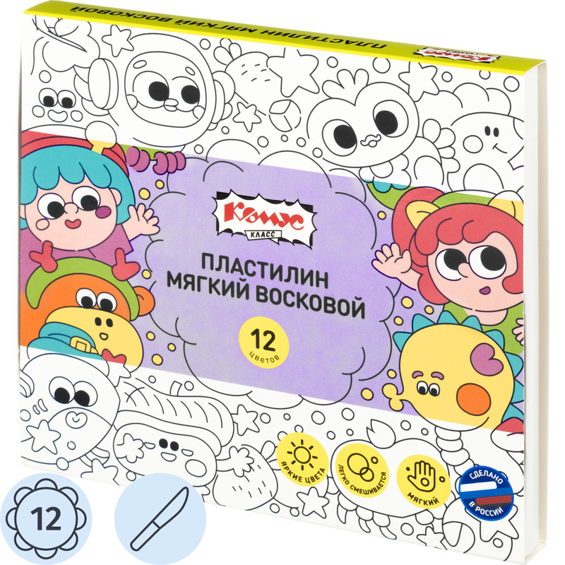 Изображение товара Пластилин мягкий восковой Комус Класс Миники 12 цв/наб, 180 г, со стеком