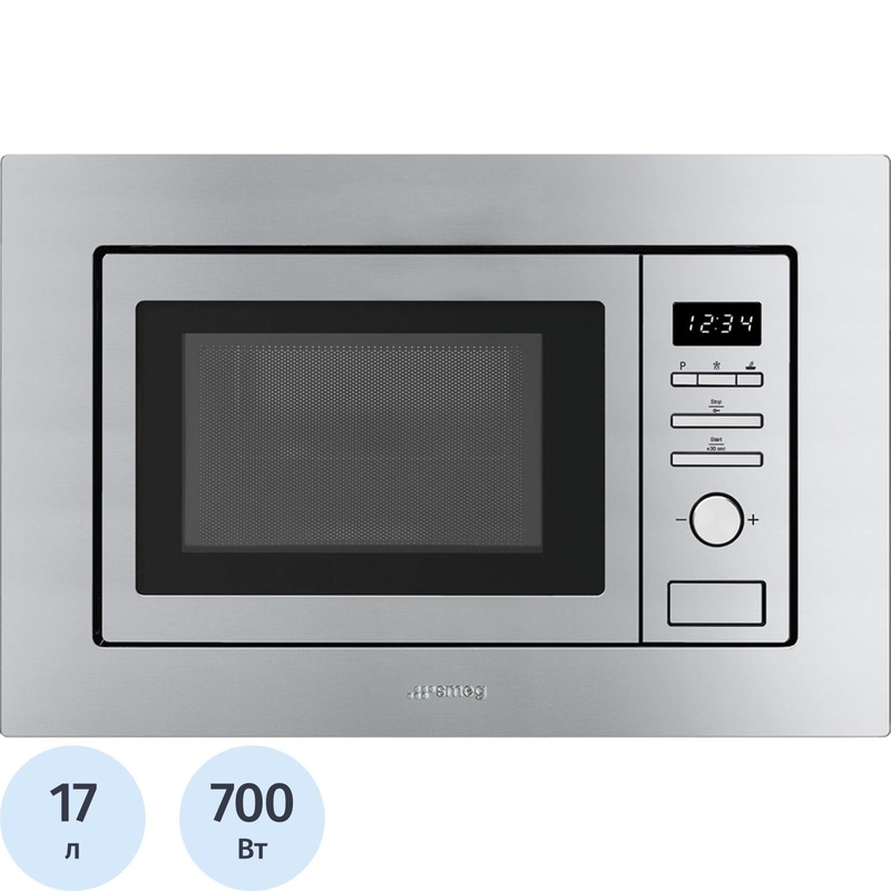 Изображение товара Встраиваемая микроволновая печь Smeg FMI017X серебристый 17 л гриль 1000 Вт 8 автоматических програ