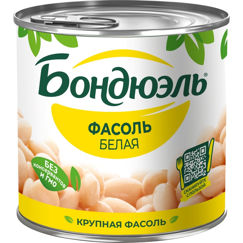 Изображение товара Консервированная белая фасоль Бондюэль 400 г - натуральный продукт для салатов и супов