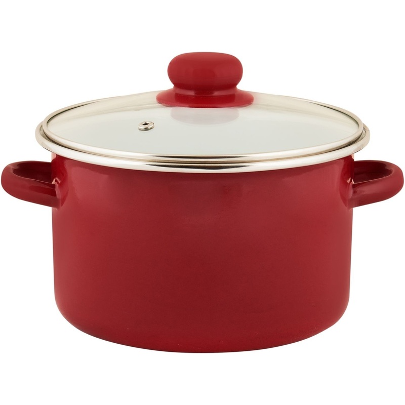 Изображение товара Кастрюля эмалированная Бордо 2 л со стеклянной крышкой бордового цвета