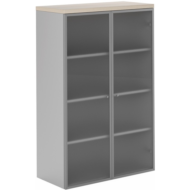 Изображение товара Шкаф Flash средний из дуба со стеклом и алюминиевой рамой 900x420x1411