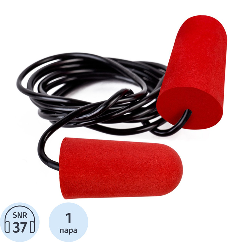 Изображение товара Беруши (противошумные вкладыши) одноразовые Jeta Safety 37 дБ со шнурком полиуретановые 1 пара (JEM21)