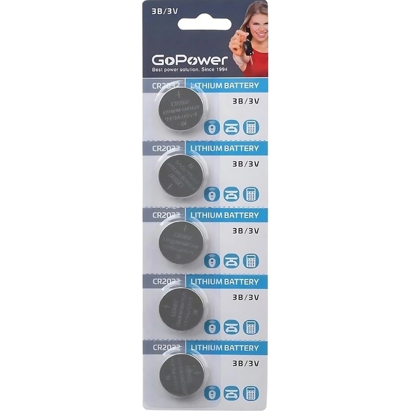 Изображение товара Батарейка CR2016 GoPower 5 штук в упаковке надежное питание для часов пультов и гаджетов