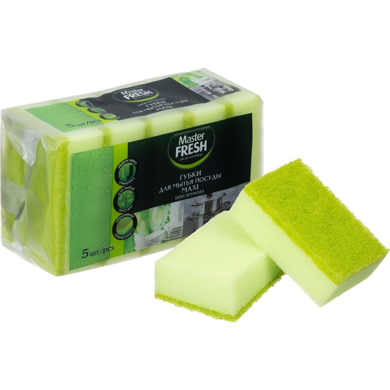 Изображение товара Губка для посуды Master FRESH Maxi 5 шт. поролон с абразивом 9.5x6.5 см