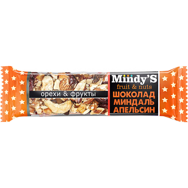 Изображение товара Миндаль и апельсиновый батончик Mindy's 35 г 30 шт яркий орехово-фруктовый перекус
