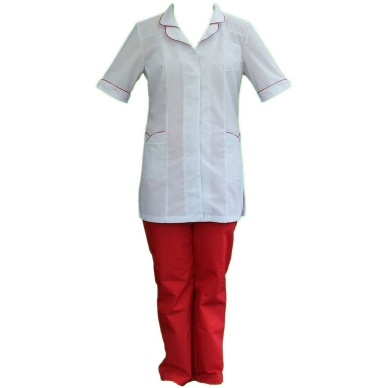 Изображение товара Женский рабочий халат белый укороченный с коротким рукавом модель 44-46