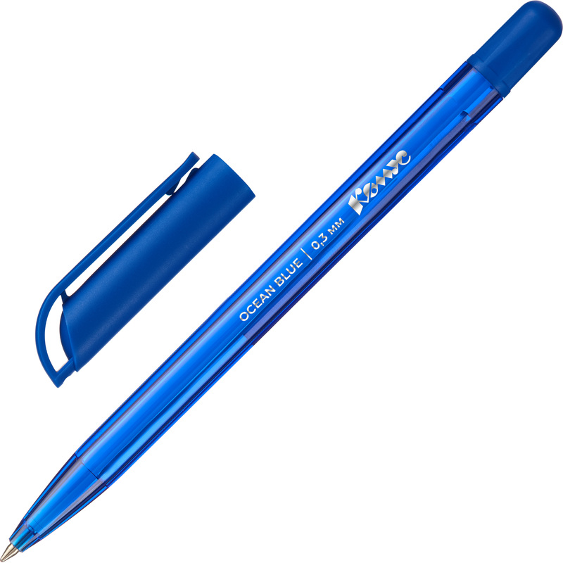 Изображение товара Ручка шариковая неавтоматическая Комус Ocean Blue синяя (толщина линии 0.3 мм, синий корпус)