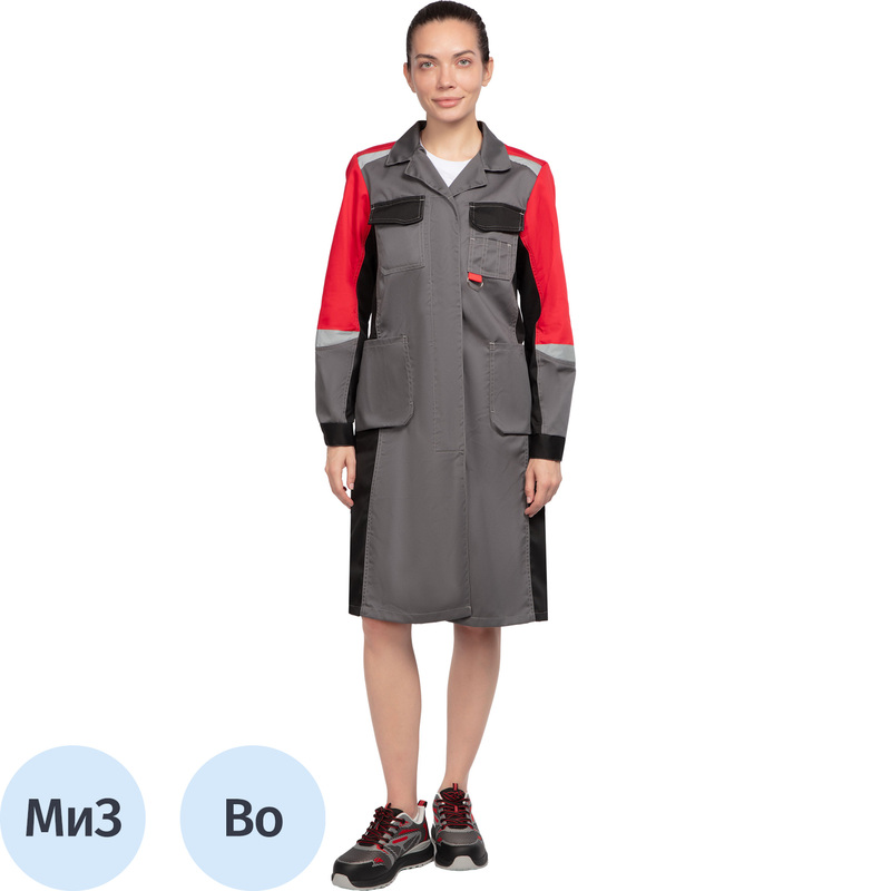 Изображение товара Рабочий женский халат Грегаль л23 серый красный смесовая ткань лето